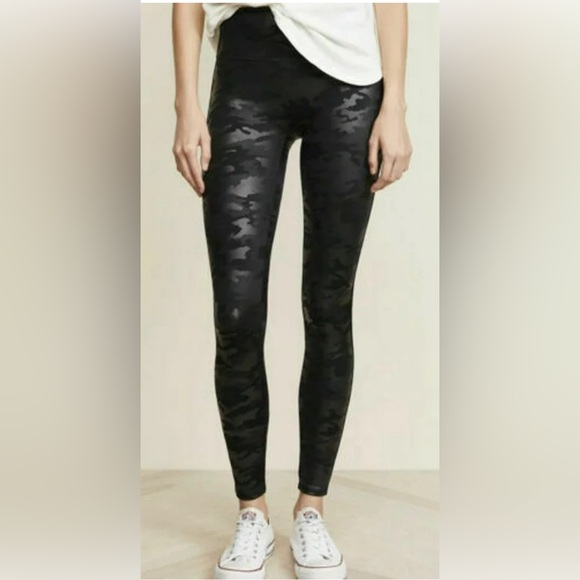 SPANX Pants - Spanx Women's Faux Leather Camo-Print High-Waisted Leggings Black NWOT